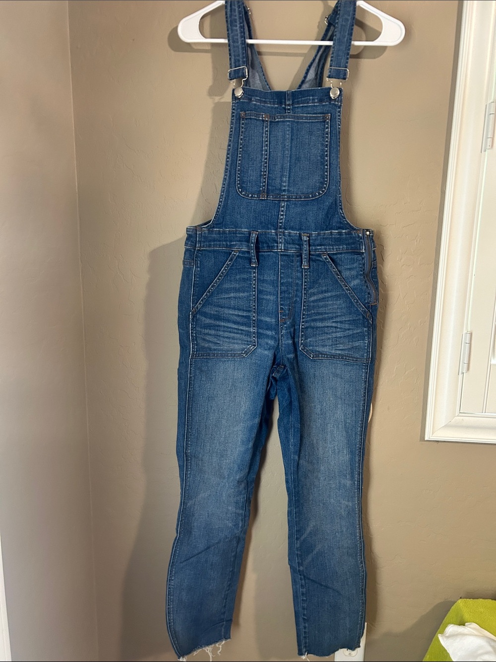 Madewell Blue Denim Overalls with Contrast Stitching